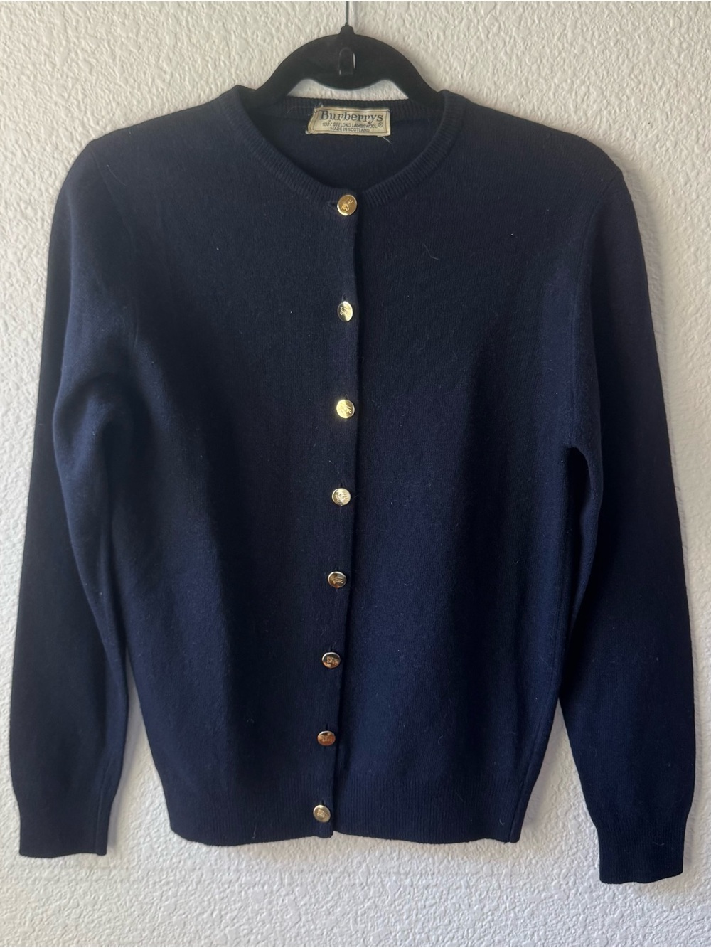 Burberry Navy Cashmere-Blend Gold Button Cardigan